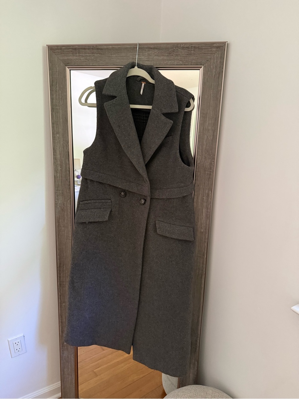 Free People Sleeveless Long Wool-Blend Coat Dress in Charcoal Gray